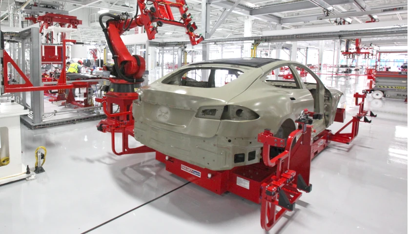 Tesla being assembled in factory